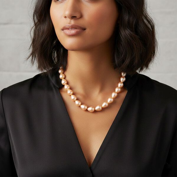 Goldene Farbe Muschelkernperle Halskette ca. 50 cm Reiner Edelstahl Standard image number 2