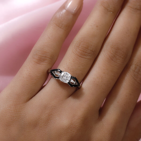 88 Facetten Moissanit Ring 925 Silber platiniert  ca. 0,96 ct image number 3