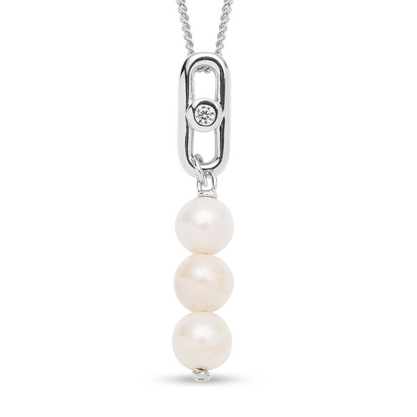 Japanische Akoya Perle und Zirkon Anh&auml;nger mit Kette 45 cm 925 Silber rhodiniert ca. 0,05 ct