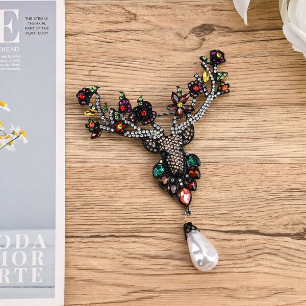 Kunststoff Perle, Mehrfarbiger Kristall Brosche  Schwarz image number 2