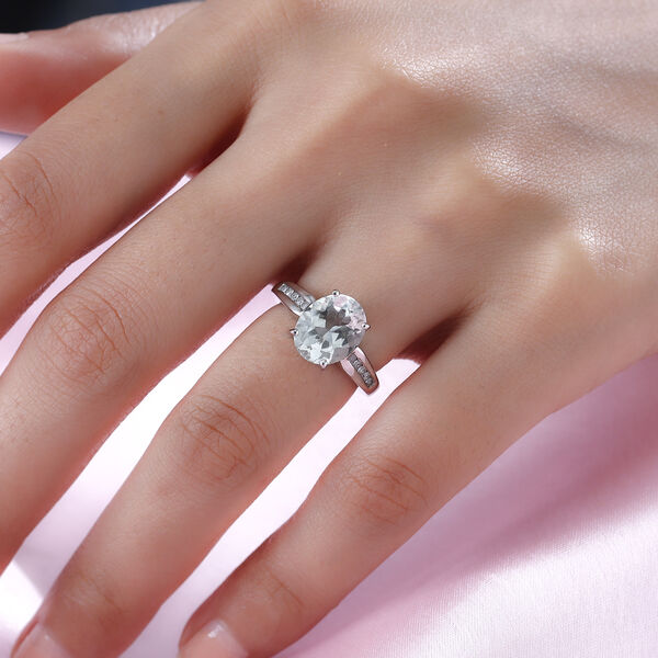 Prasiolith und wei&szlig;er Zirkon-Ring, 925 Silber platiniert  ca. 3,44 ct image number 3