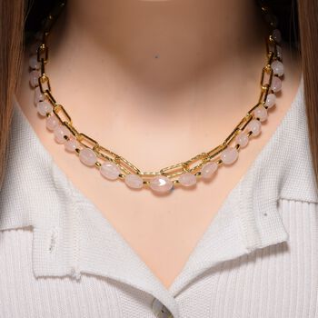 Rosenquarz Halskette, ca. 45 cm + 5 cm Extender, vergoldet ca. 130.00 ct