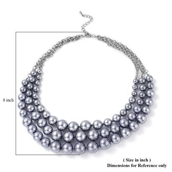 Glasperlen-Design, Tahinium-Graue mehrreihige Statement-Halskette, ca. 50 cm + 7,5 cm Extender, Silberfarben
