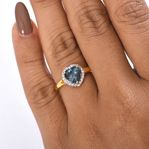 AA London Blau Topas, Weißer Zirkon Ring 925 Silber vergoldet (Größe 20.00) ca. 2,30 ct image number 3