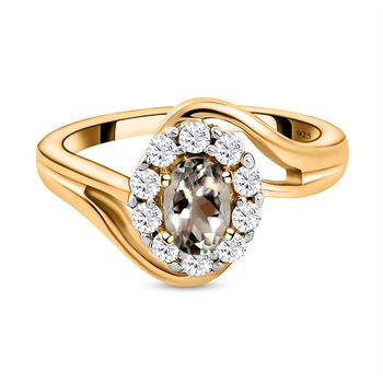 AAA Turkizit und wei&szlig;er Zirkon Ring, 925 Silber Gelbgold Vermeil (Gr&ouml;&szlig;e 16.00) ca. 0.96 ct