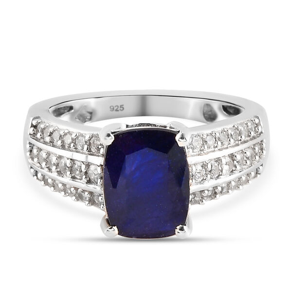 Masoala Saphir und Zirkon Ring, 925 Silber platiniert, 3,66 ct.