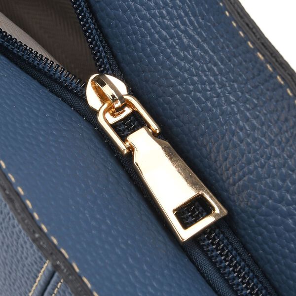 2er-Set Echtleder-Shopper, stilvolle Handtaschen mit passendem Reißverschluss-Etui, Blau image number 7