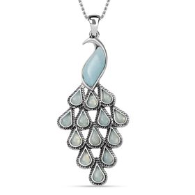 Blauer Quarzit und schwarzer Kristall-Anhänger mit 72cm Kette - 35 ct.