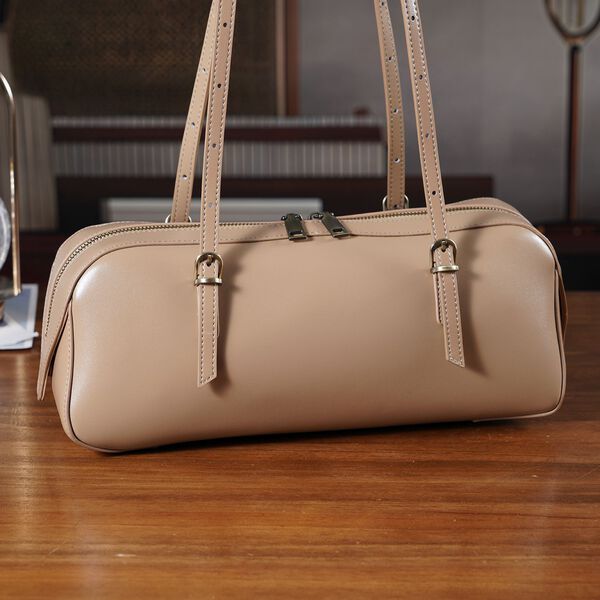 Echtleder Schultertasche, Rei&szlig;verschlussfach, Innenf&auml;cher, 33x12x13cm, Khaki image number 1