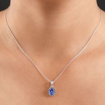 D'Joy Tansanit, Wei&szlig;er Zirkon Anh&auml;nger mit Kette ca. 50 cm 925 Silber rhodiniert ca. 0.88 ct