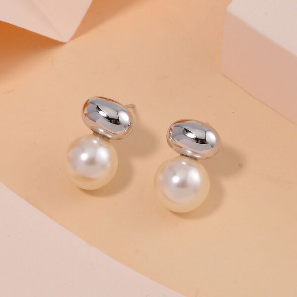 Wei&szlig;e Muschelkernperle Ohrringe, 925 Silber rhodiniert - 10 ct. image number 2