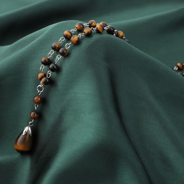 Gelbe Tigerauge Halskette, ca. 45+5 cm, silberfarben ca. 78,50 ct image number 2