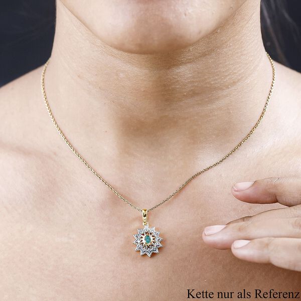 AAA Smaragd, Wei&szlig;er Zirkon Anh&auml;nger, 925 Silber Gelbgold Vermeil, ca. 0.43 ct image number 3