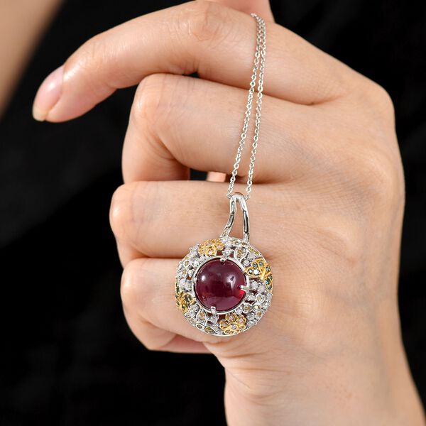 GP Italian Garden Kollektion - AA Afrikanischer Rubin, Multi-Diamant und Kanchanaburi blauer Saphir zweifarbiger Anh&auml;nger mit 45cm Kette - 9,71 ct. image number 4