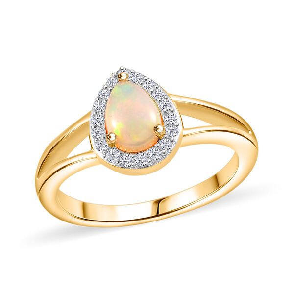 AA Nat&uuml;rlicher, &auml;thiopischer Welo Opal, Wei&szlig;er Zirkon Ring 925 Silber vergoldet (Gr&ouml;&szlig;e 17.00) ca. 0,71 ct image number 5