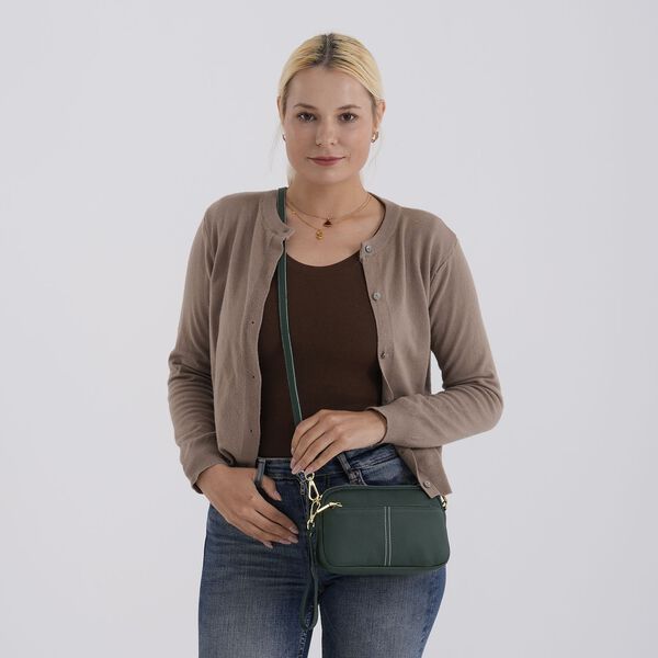 Echtleder Crossbody Tasche, 21x5x14cm, Dunkelgr&uuml;n image number 2