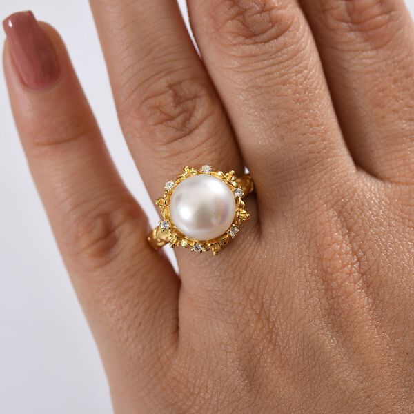 S&uuml;&szlig;wasser Perle, Wei&szlig;er Zirkon Ring, Messing, ca. 9.5 mm, (Gr&ouml;&szlig;e 17.00) image number 3