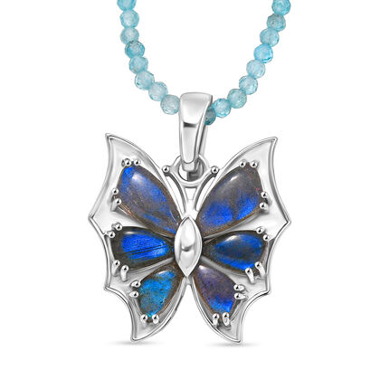 D'Joy Apatit, Labradorit Schmuckset ca. 50 cm 925 Silber rhodiniert ca. 54,98 ct.