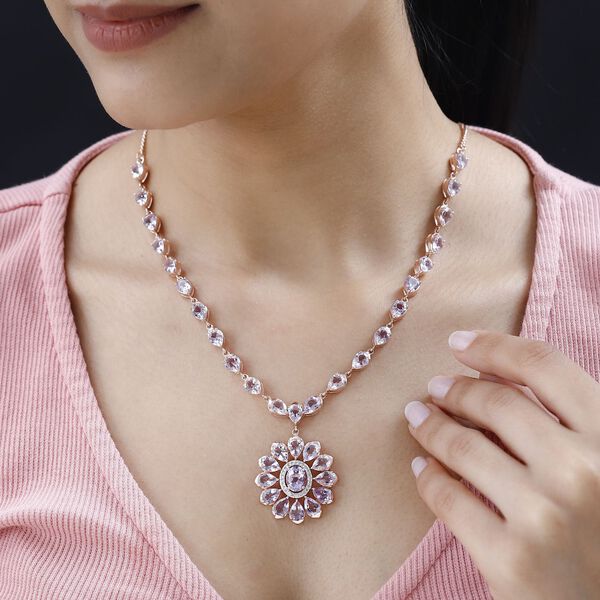 AA Rose De France Amethyst und Zirkon Halskette, 45 cm - 25,54 ct. image number 3