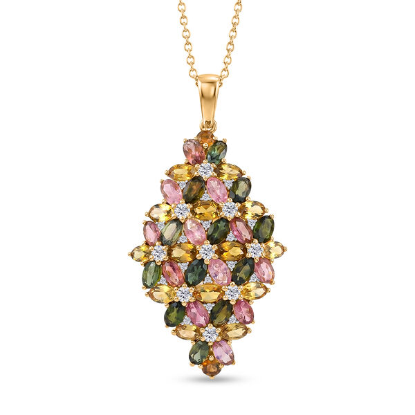 D'Joy AA Mehrfarbig-Turmalin Schmuckset ca. 45 cm 925 Silber 750 Gelbgold vermeil ca. 10,03 ct.