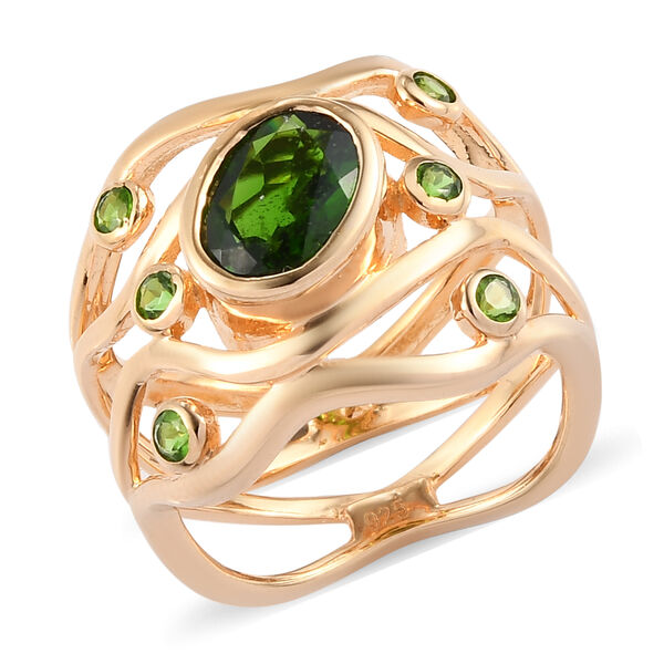 Nat&uuml;rlicher Chromdiopsid Ring 925 Silber Gelbgold Vermeil  ca. 1,54 ct image number 4