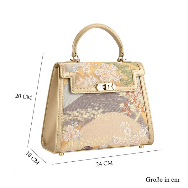 LA MAREY Crossbody Tasche aus 80% Seidenbrokat und 20% Echtleder, 24x10x20cm, Beige image number 6