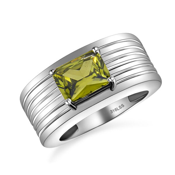 Peridot farbener Zirkonia Ring, Edelstahl  ca. 2,39 ct image number 4