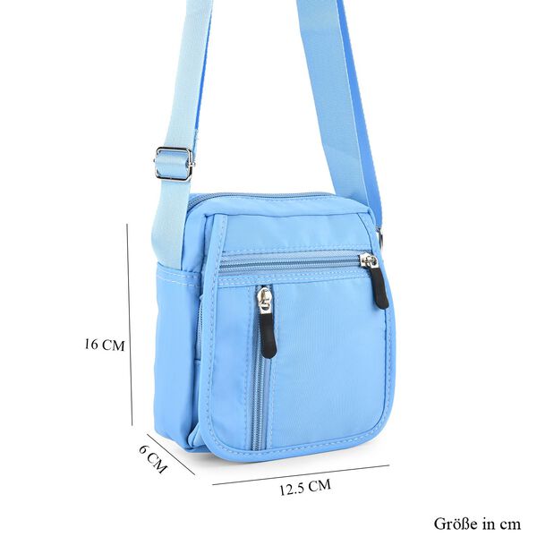Umhängetasche mit mehreren Reißverschlussfächern und RFID-Schutz, 12,5x6x16cm, Blau image number 8
