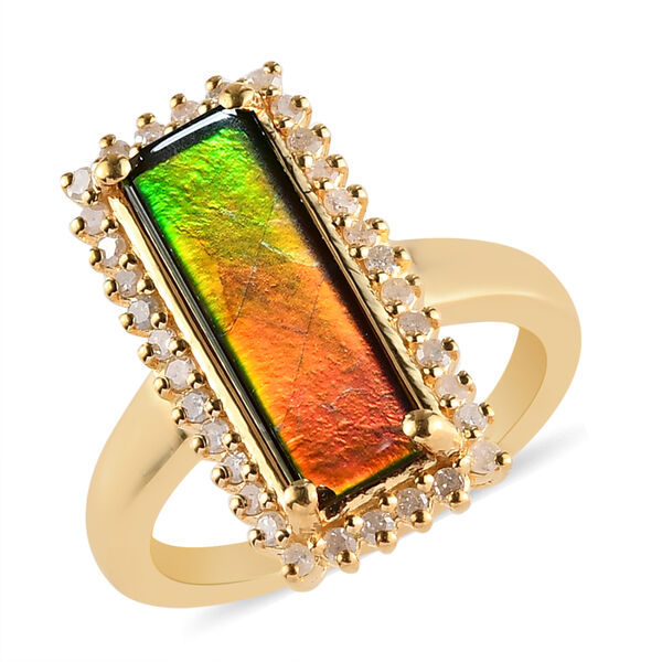 Kanadischer Ammolit und Diamant-Ring, 925 Silber Gelbgold Vermeil  ca. 2,59 ct image number 5