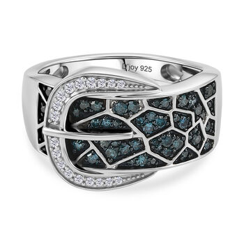 D'Joy Blauer Diamant Ring 925 Silber Rhodiniert (Gr&ouml;&szlig;e 17.00)