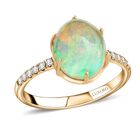 AAA Natürlicher, äthiopischer Welo Opal, Weißer Diamant Ring, AGI zertifiziert und geprüft, 417 Gold (Größe 18.00) ca. 2.85 ct