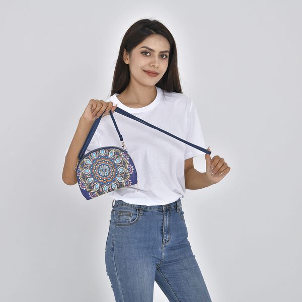 Umh&auml;ngetasche mit Multi-F&auml;chern und RFID Schutz im Blumenmuster, 21x16,5x4,5 cm, Blau image number 3