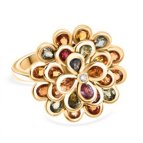 D'Joy AA Blauer Saphir, Rosa Saphir Ring 925 Silber 750 Gelbgold Vermeil (Größe 21.00) ca. 3,44 ct