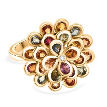 D'Joy AA Blauer Saphir, Mehrfarbiger Saphir Ring, 925 Silber 750 Gelbgold Vermeil (Gr&ouml;&szlig;e 21.00) ca. 3.44 ct