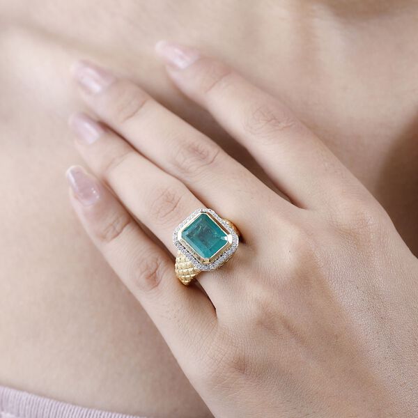 Smaragd-Quarz-Triplette, Wei&szlig;er Zirkon Ring, 925 Silber Gelbgold Vermeil, (Gr&ouml;&szlig;e 18.00) ca. 7.47 ct image number 3