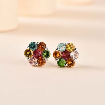 Mehrfarbige-Turmalin Ohrringe, 925 Silber platiniert, ca. 1.91 ct