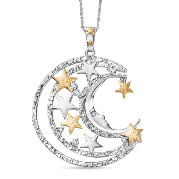 GP Celestial Dream Kollektion- Zirkon und blauer Saphir zweifarbiger Anh&auml;nger mit 45cm Kette - 0,41 ct.