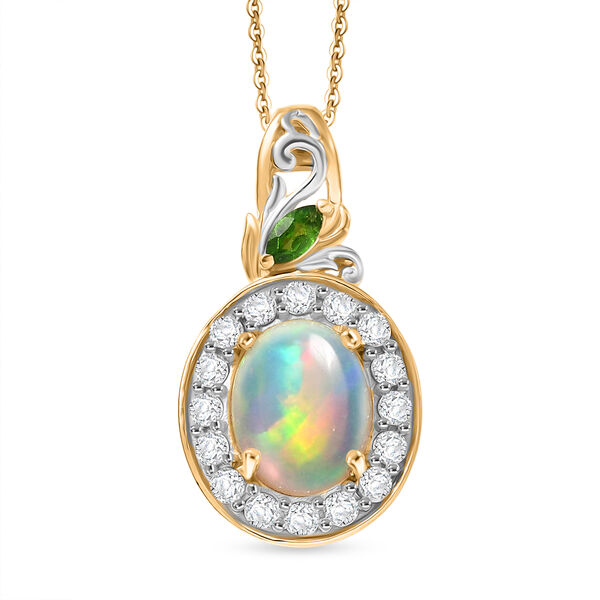 D'Joy nat&uuml;rlicher, &auml;thiopischer Welo Opal, Chromdiopsid und Zirkon Anh&auml;nger mit 50cm Kette - 1,87 ct.