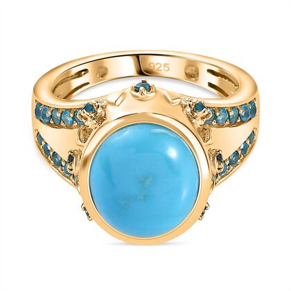 AA Amerikanischer nat&uuml;rlicher, Sleeping Beauty T&uuml;rkis, Neon Apatit Ring, 925 Silber Gelbgold Vermeil (Gr&ouml;&szlig;e 18.00) ca. 4.68 ct