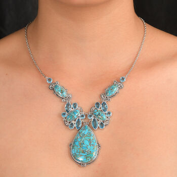 Sajen Silber-Beschaffenes T&uuml;rkis Halskette ca. 45 cm 925 Silber rhodiniert ca. 83.90 ct