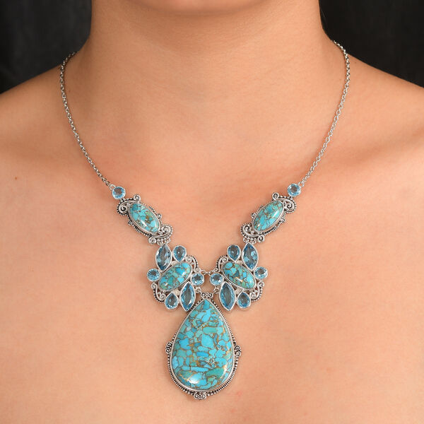 Sajen Silber - T&uuml;rkis Halskette ca. 45 cm 925 Silber rhodiniert ca. 83.90 ct image number 2