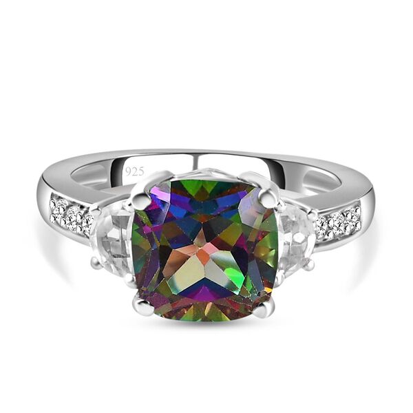Nordlicht Mystik Topas und wei&szlig;er Topas-Ring, 925 Silber platiniert (Gr&ouml;&szlig;e 17.00) ca. 4.37 ct
