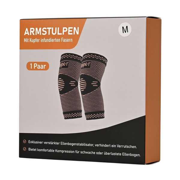 Kupfer-Komfort Armmanschetten, Nylon-Mix, zur Unterst&uuml;tzung der Gelenke und Arthritis-Schmerzlinderung, Gr&ouml;&szlig;e XL, Schwarz-Kupfer image number 5