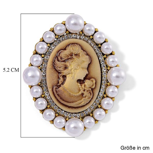 Kamee, Kunststoff Perle Brosche Std Gelb image number 5