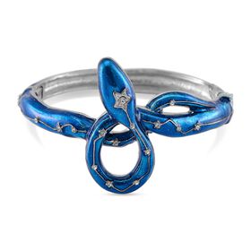Blau emaillierter weißer Kristall-Armreif, 18cm