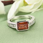 Hessonit Granat und Zirkon Solitär Ring 925 Silber Platin-Überzug image number 1