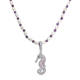 Giuseppe Perez Perle, Afrikanischer Amethyst Halskette ca. 45 cm 925 Silber rhodiniert