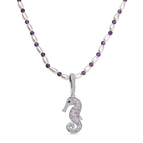 Giuseppe Perez Perle, Afrikanischer Amethyst Halskette ca. 45 cm 925 Silber rhodiniert image number 0