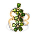D’joy Natürlicher Chromdiopsid, Weißer Zirkon Ring 925 Silber 750 Gelbgold Vermeil (Größe 17.00) ca. 5,70 ct