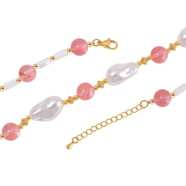 Wei&szlig;e Muschelkernperle, Kirsche Quarz Halskette ca. 45 cm+ 5 cm Extender, Std Gelb image number 4